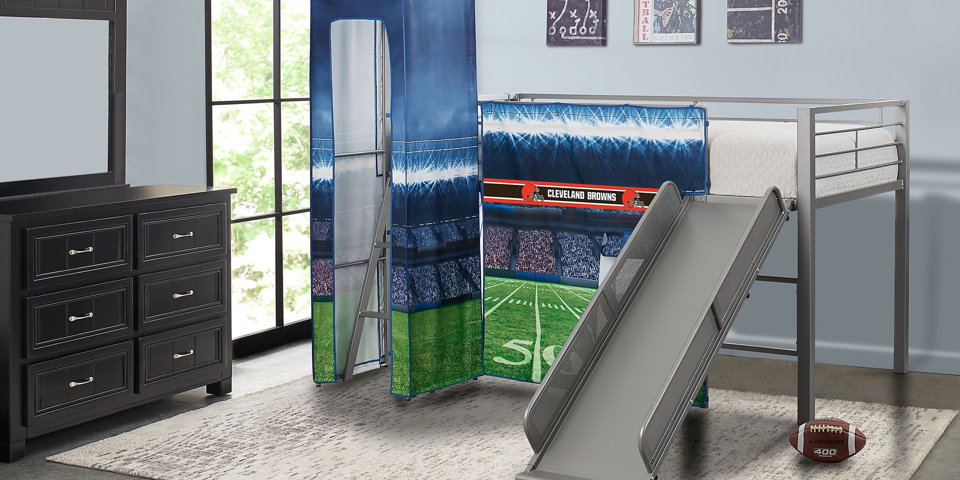 NFL 50 Yards Cleveland Browns Silver Jr. Tent Loft Bed with Slide and Tower - Image 2