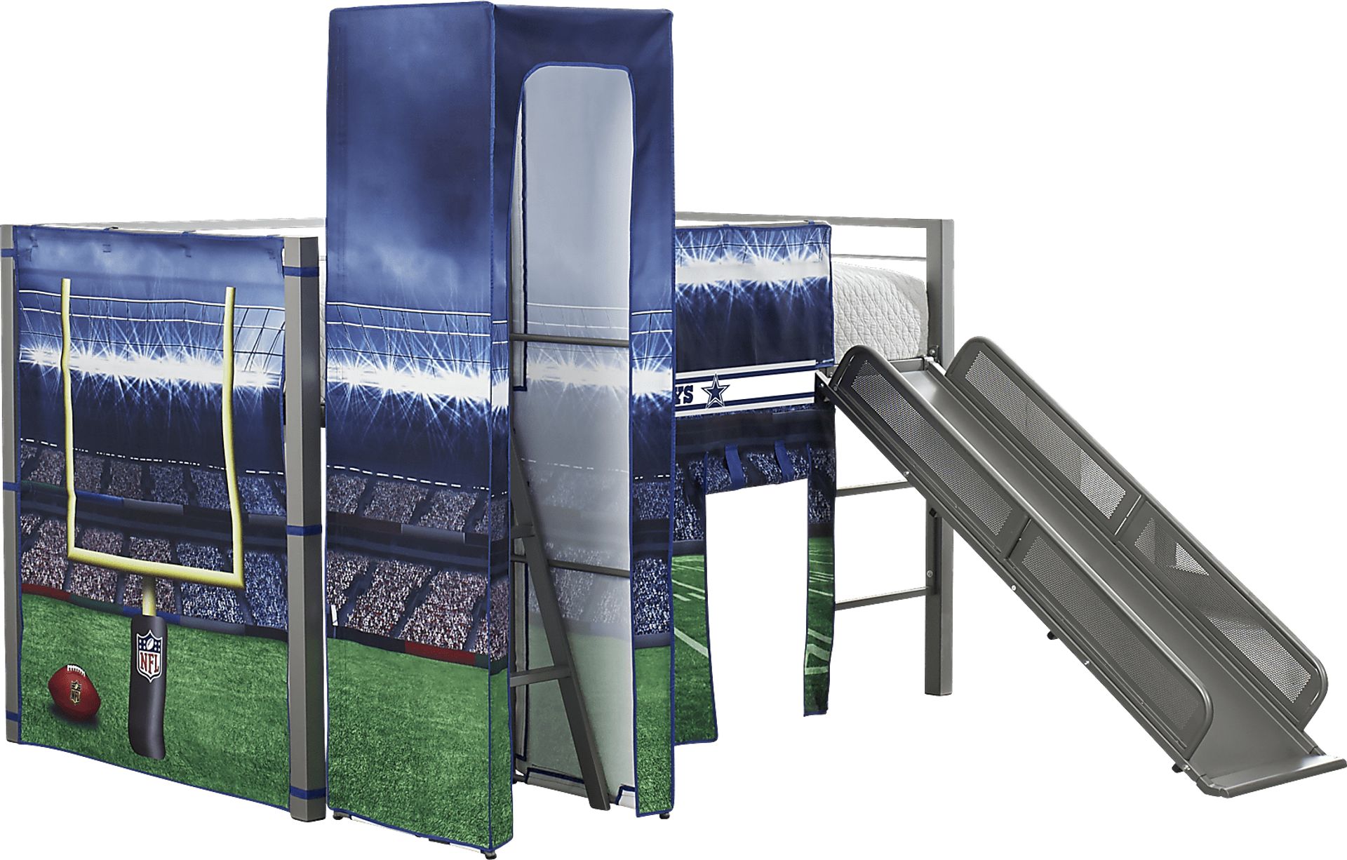 NFL 50 Yards Dallas Cowboys Silver Jr. Tent Loft Bed with Slide and Tower - Image 3