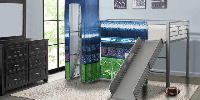 NFL 50 Yards Detroit Lions Silver Jr. Tent Loft Bed with Slide and Tower - Thumbnail - Image 2