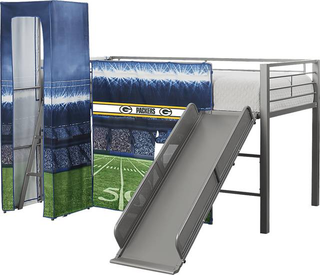 NFL 50 Yards Green Bay Packers Silver Jr. Tent Loft Bed with Slide and Tower - Thumbnail - Image 4