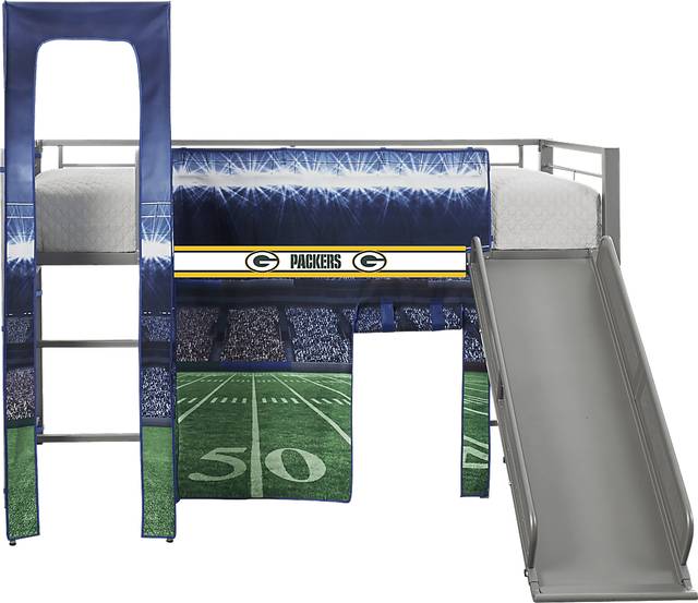 NFL 50 Yards Green Bay Packers Silver Jr. Tent Loft Bed with Slide and Tower - Thumbnail - Image 1