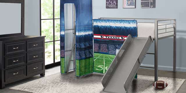 NFL 50 Yards Houston Texans Silver Jr. Tent Loft Bed with Slide and Tower - Thumbnail - Image 2