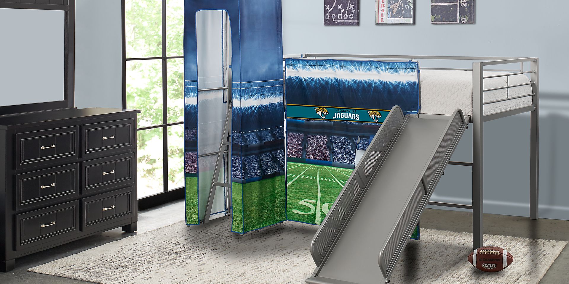 NFL 50 Yards Jacksonville Jaguars Silver Jr. Tent Loft Bed with Slide and Tower - Image 2