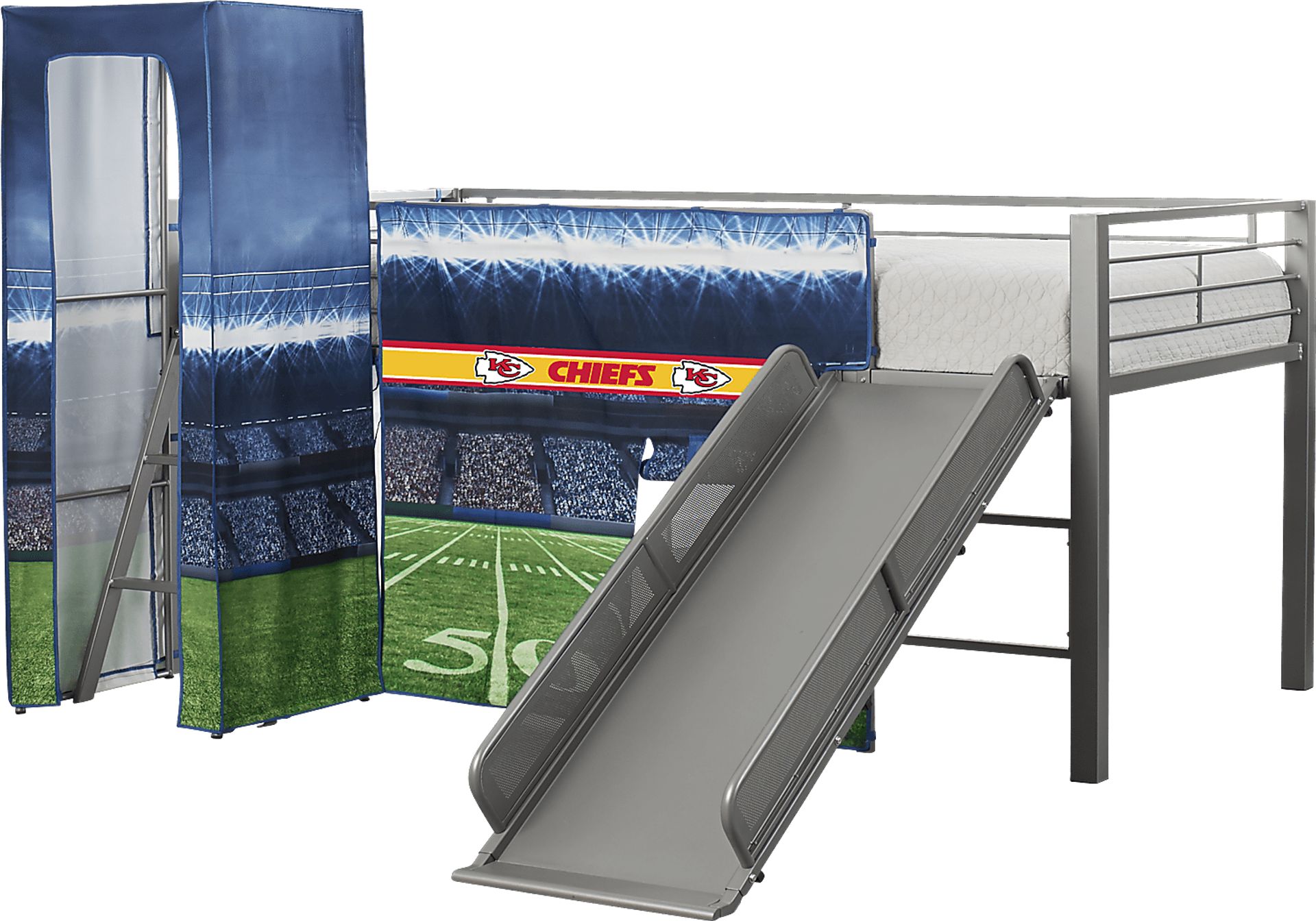 NFL 50 Yards Kansas City Chiefs Silver Jr. Tent Loft Bed with Slide and Tower - Image 4