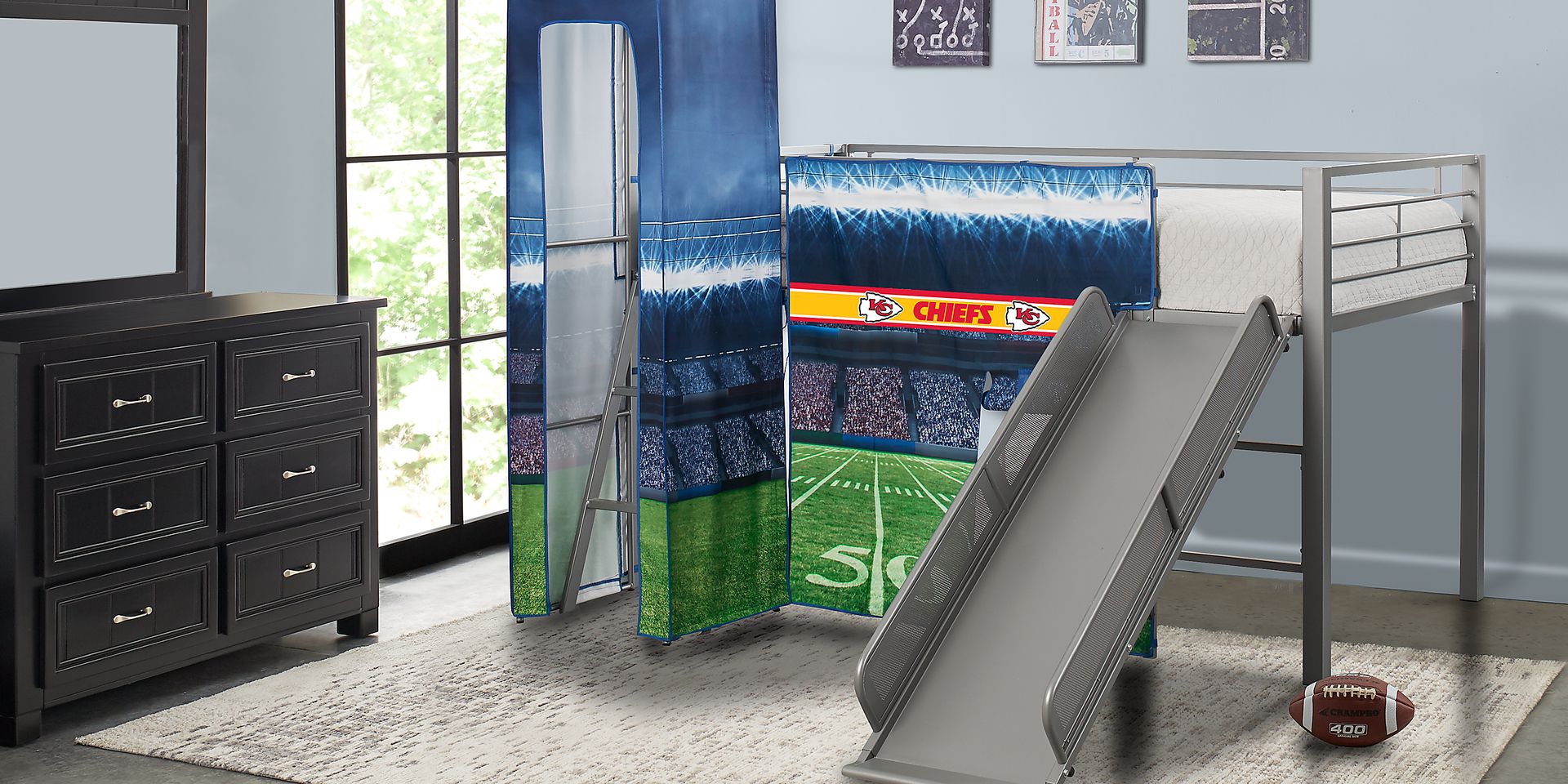 NFL 50 Yards Kansas City Chiefs Silver Jr. Tent Loft Bed with Slide and Tower - Image 2