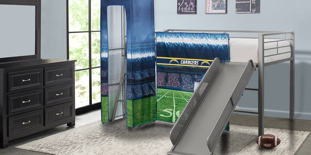 NFL 50 Yards Los Angeles Chargers Silver Jr. Tent Loft Bed with Slide and Tower - Thumbnail - Image 2