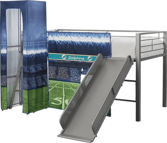 NFL 50 Yards Miami Dolphins Silver Jr. Tent Loft Bed with Slide and Tower - Thumbnail - Image 4