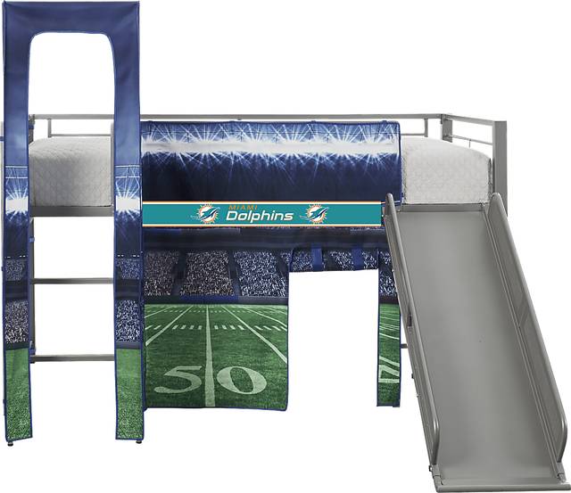 NFL 50 Yards Miami Dolphins Silver Jr. Tent Loft Bed with Slide and Tower - Thumbnail - Image 1