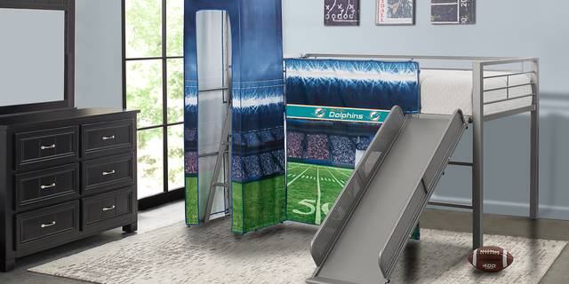 NFL 50 Yards Miami Dolphins Silver Jr. Tent Loft Bed with Slide and Tower - Thumbnail - Image 2