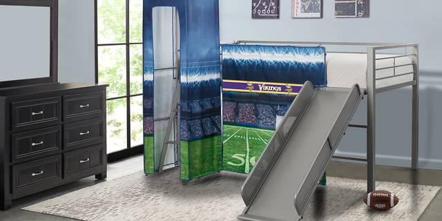 NFL 50 Yards Minnesota Vikings Silver Jr. Tent Loft Bed with Slide and Tower - Thumbnail - Image 2
