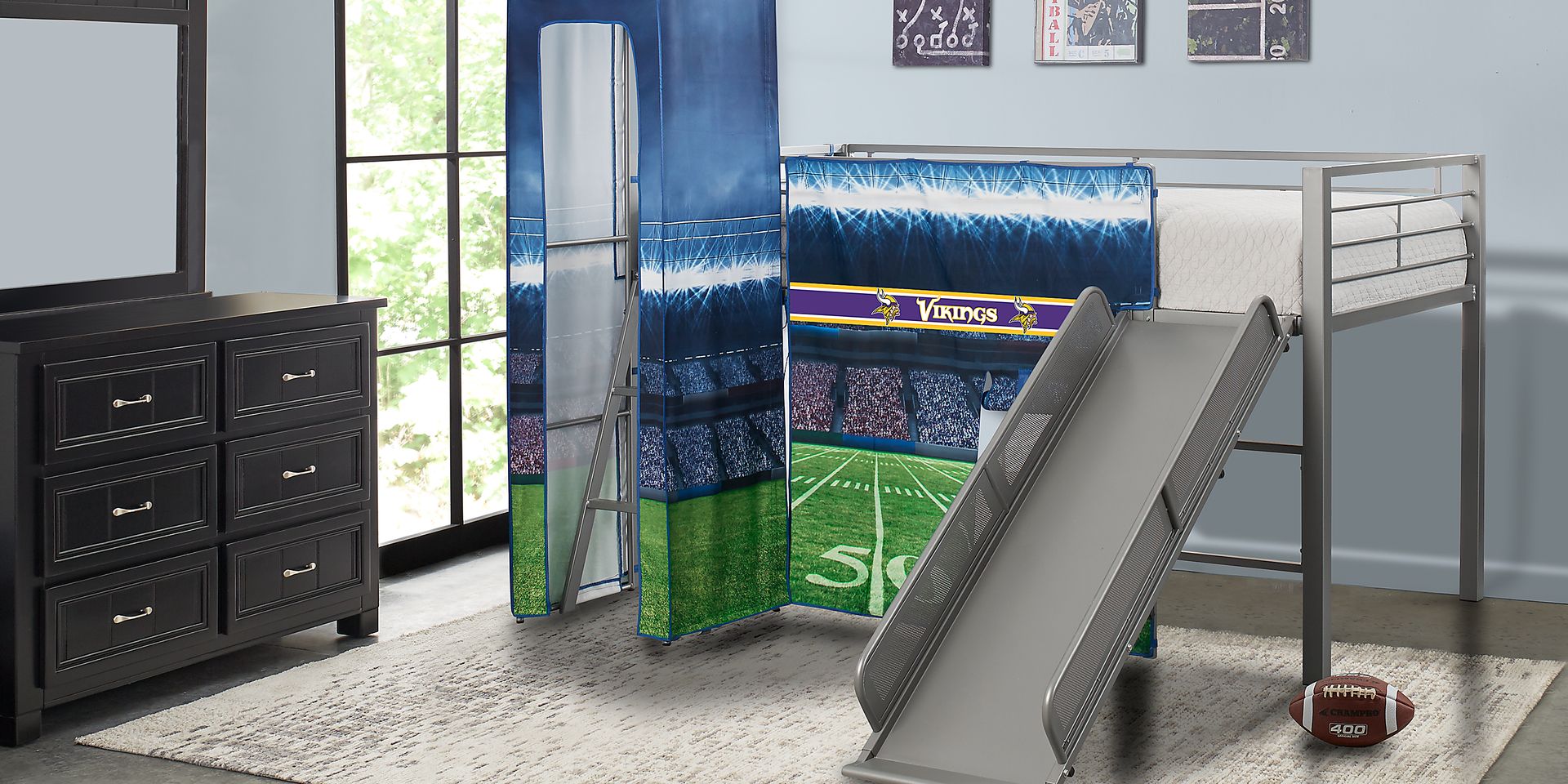NFL 50 Yards Minnesota Vikings Silver Jr. Tent Loft Bed with Slide and Tower - Image 2