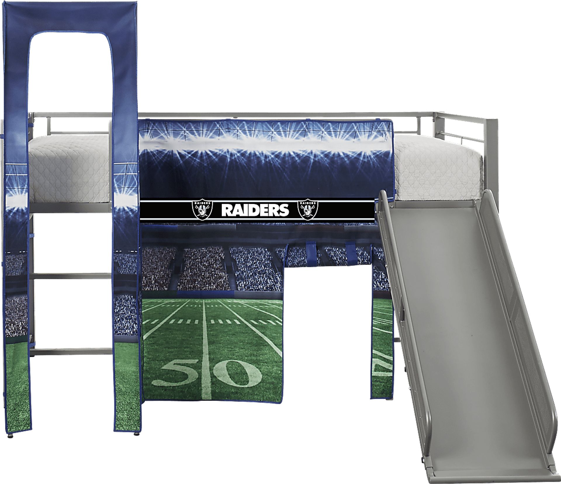 NFL 50 Yards  Oakland Raiders Silver Jr. Tent Loft Bed with Slide and Tower - Image 1