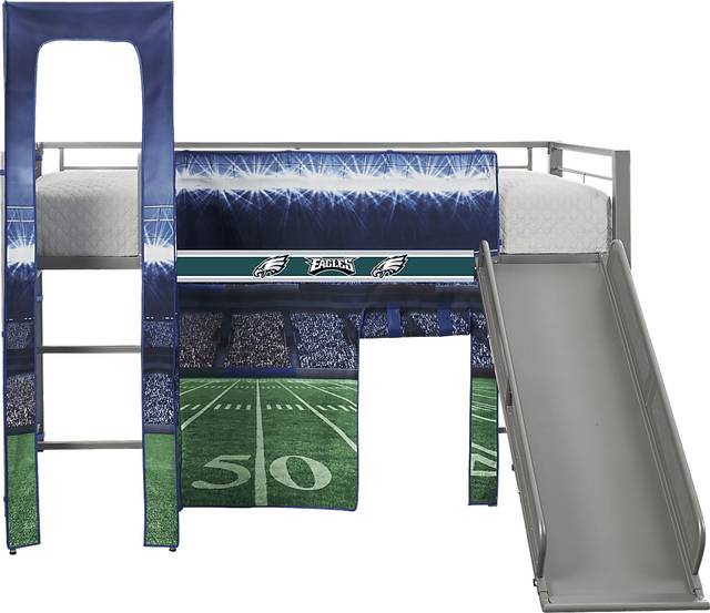NFL 50 Yards Philadelphia Eagles Silver Jr. Tent Loft Bed with Slide and Tower - Thumbnail - Image 1