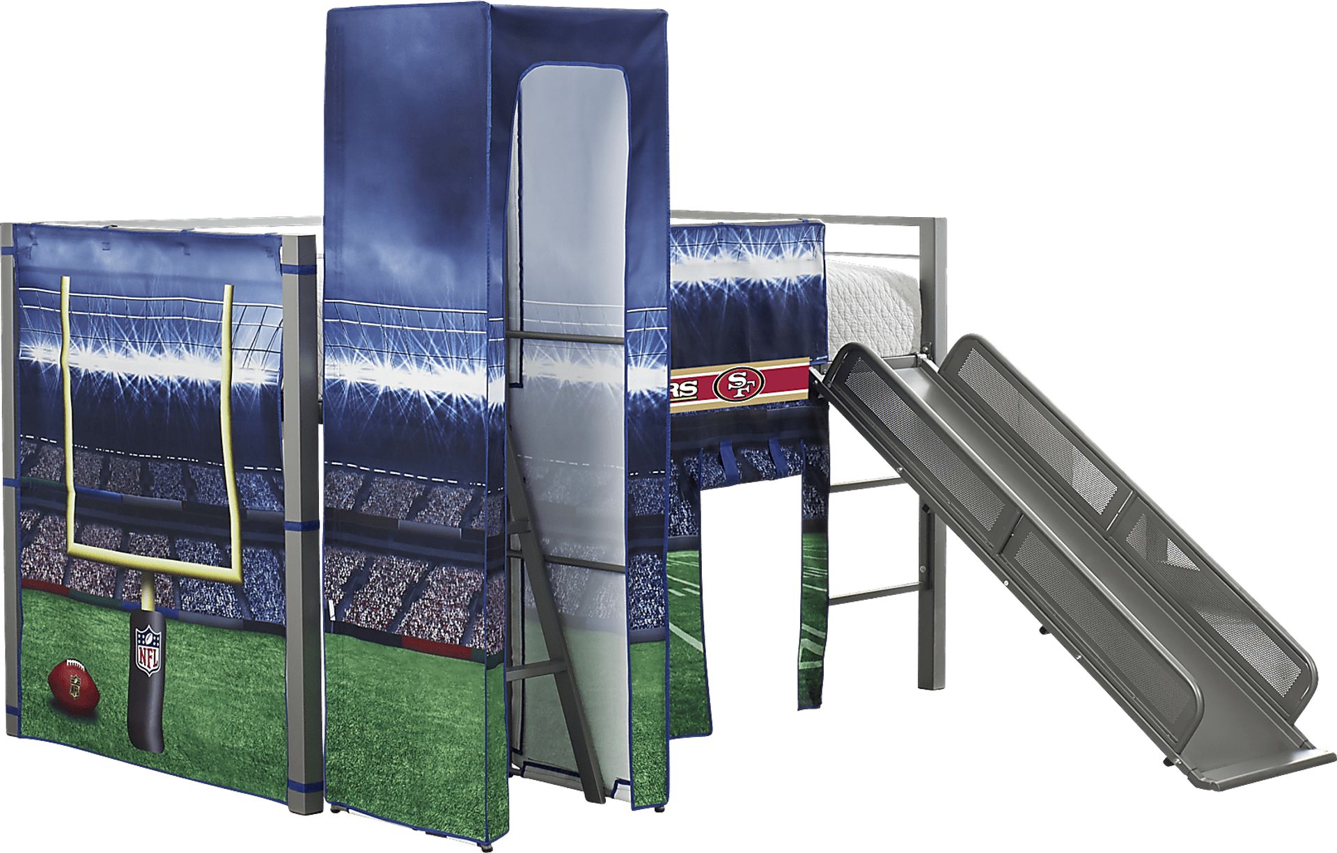NFL 50 Yards San Francisco 49ers Silver Jr. Tent Loft Bed with Slide and Tower - Image 3