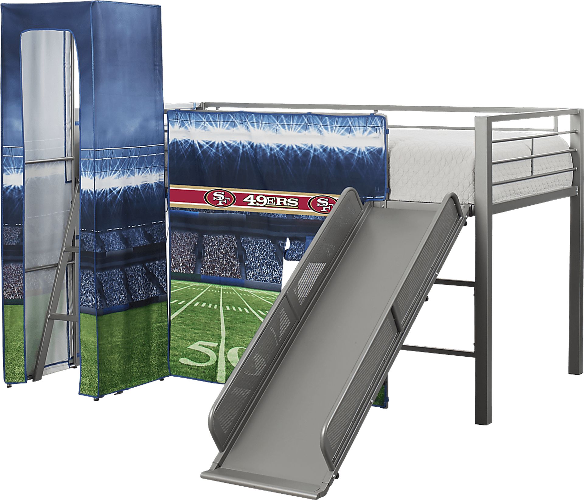 NFL 50 Yards San Francisco 49ers Silver Jr. Tent Loft Bed with Slide and Tower - Image 4