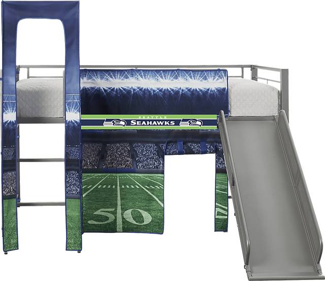 NFL 50 Yards Seattle Seahawks Silver Jr. Tent Loft Bed with Slide and Tower - Thumbnail - Image 1