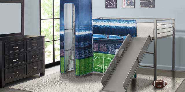 NFL 50 Yards Tennessee Titans Silver Jr. Tent Loft Bed with Slide and Tower - Thumbnail - Image 2