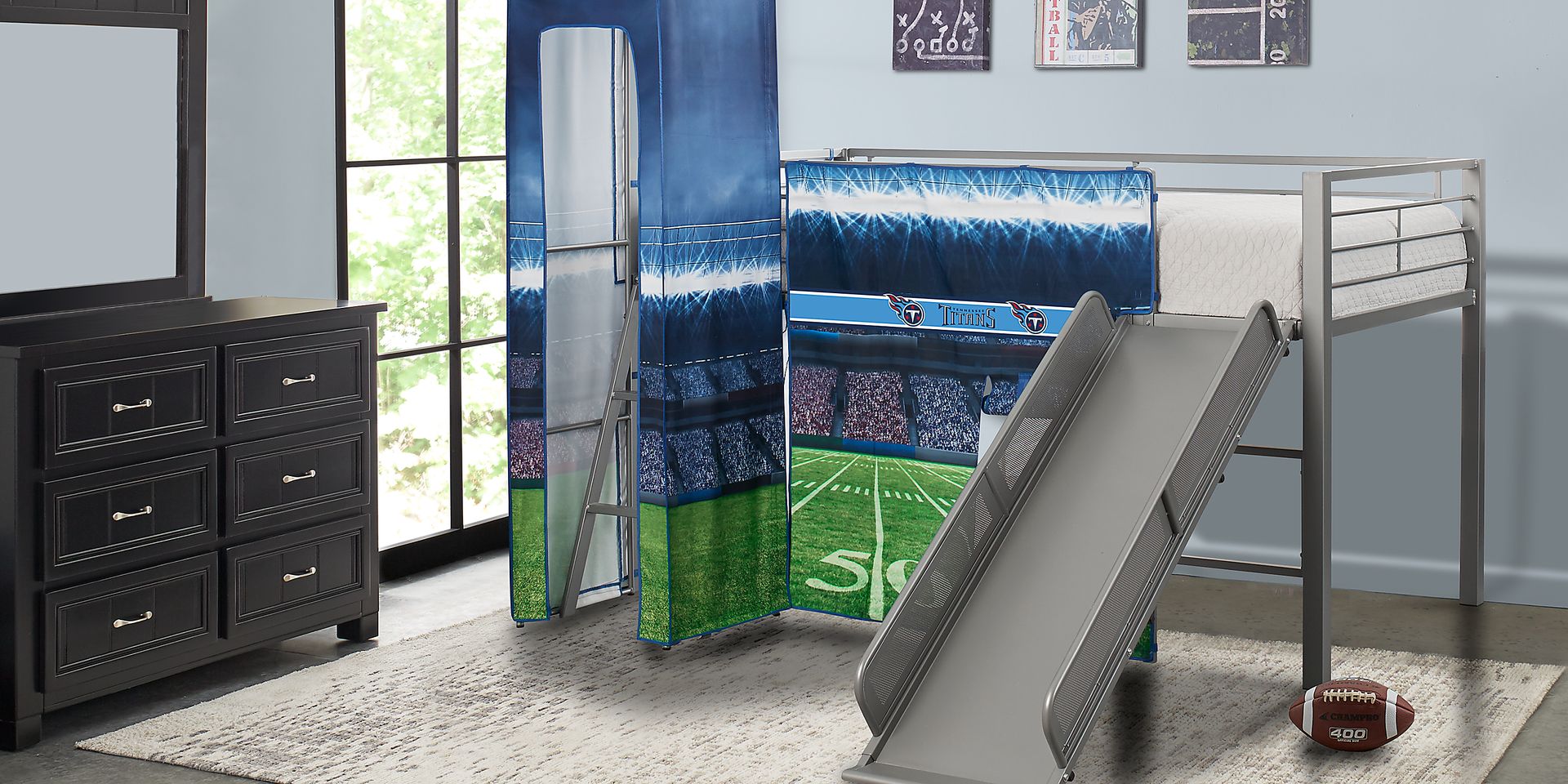 NFL 50 Yards Tennessee Titans Silver Jr. Tent Loft Bed with Slide and Tower - Image 2