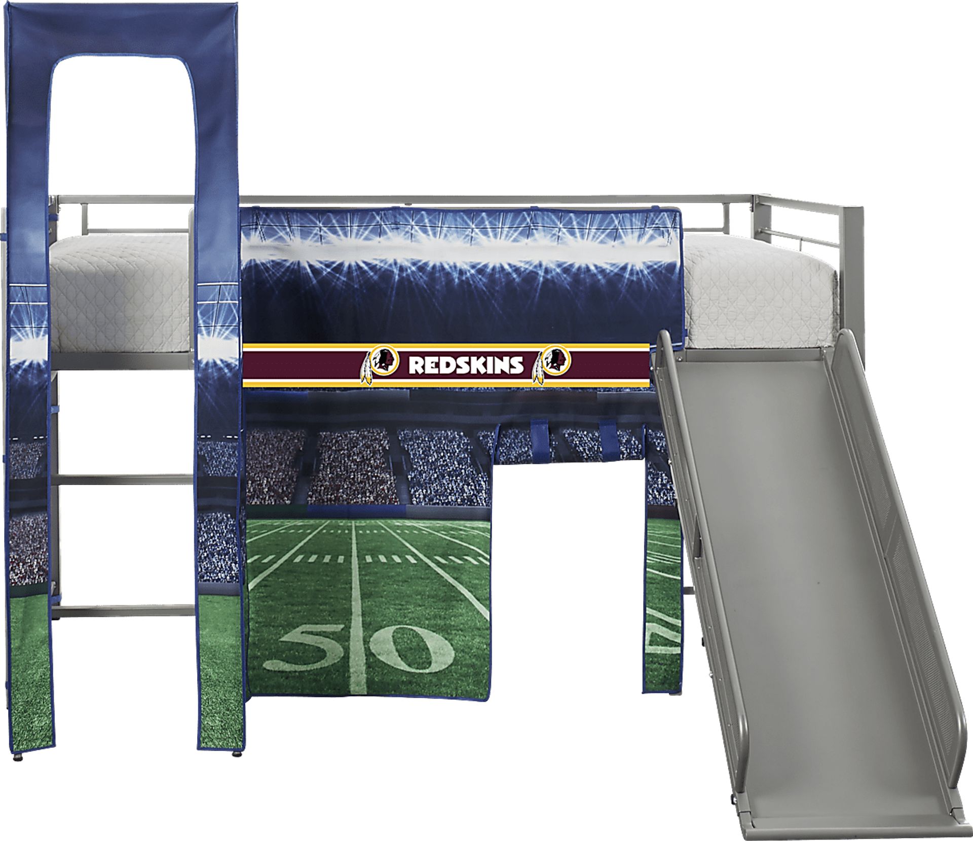NFL 50 Yards Washington Redskins Silver Jr. Tent Loft Bed with Slide and Tower - Image 1
