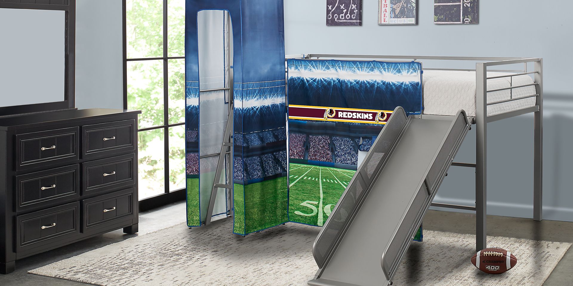 NFL 50 Yards Washington Redskins Silver Jr. Tent Loft Bed with Slide and Tower - Image 2