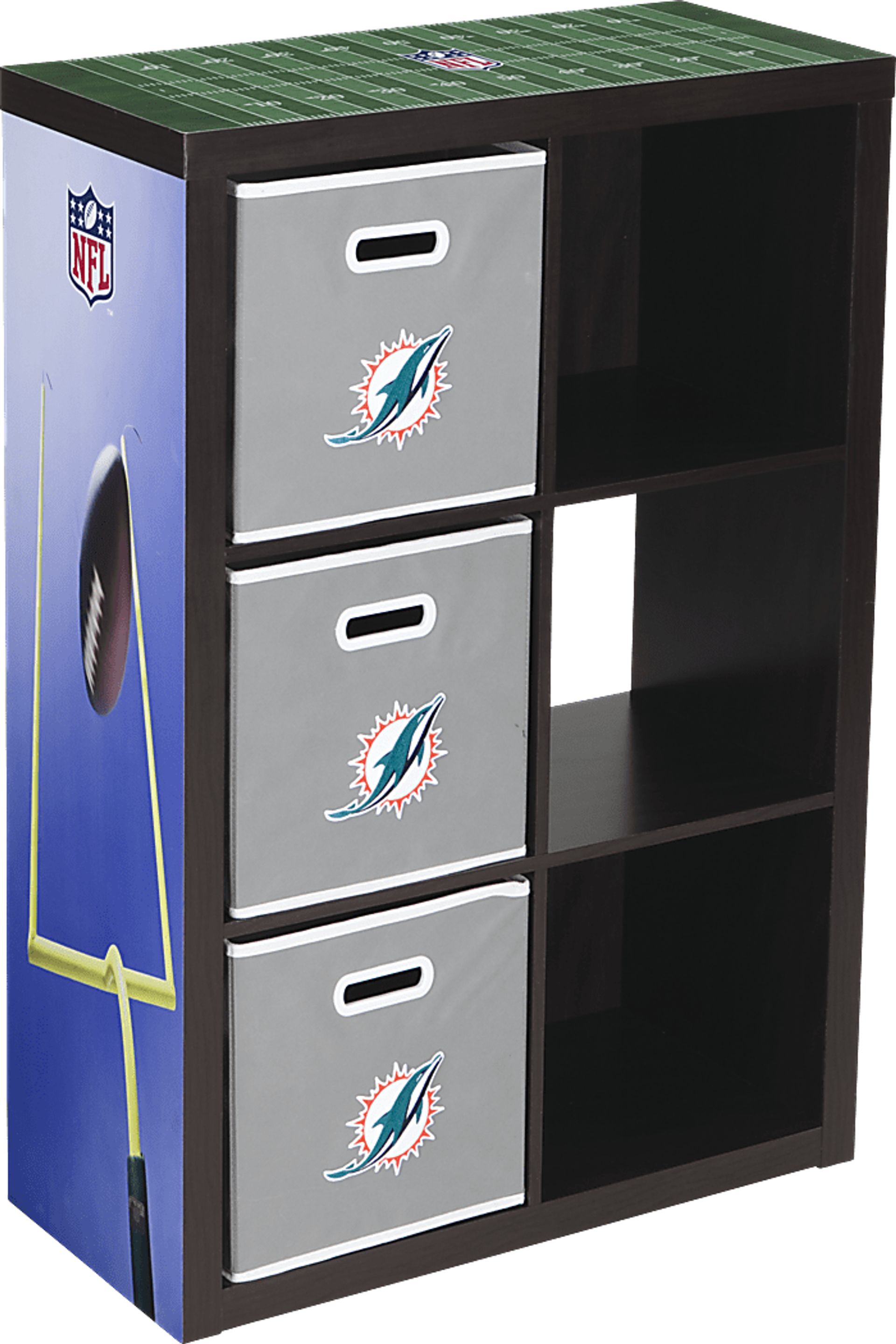 NFL CubeStore Miami Dolphins 6 Cube Organizer with 3 Storage Bins - Image 1