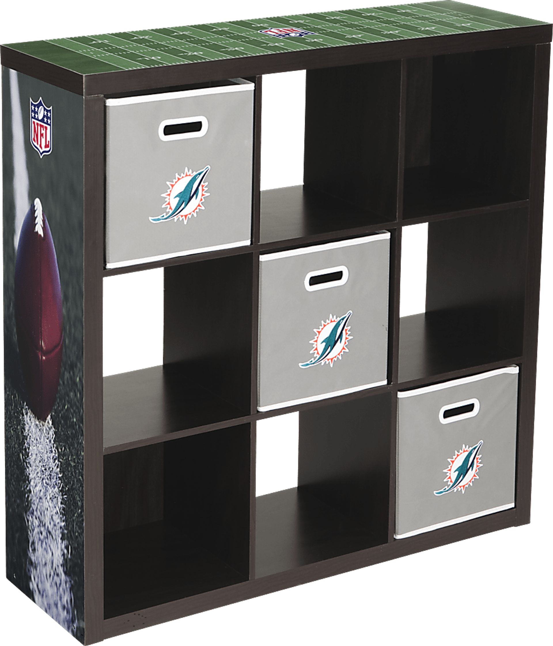 NFL CubeStore Miami Dolphins 9 Cube Organizer with 3 Storage Bins - Image 1