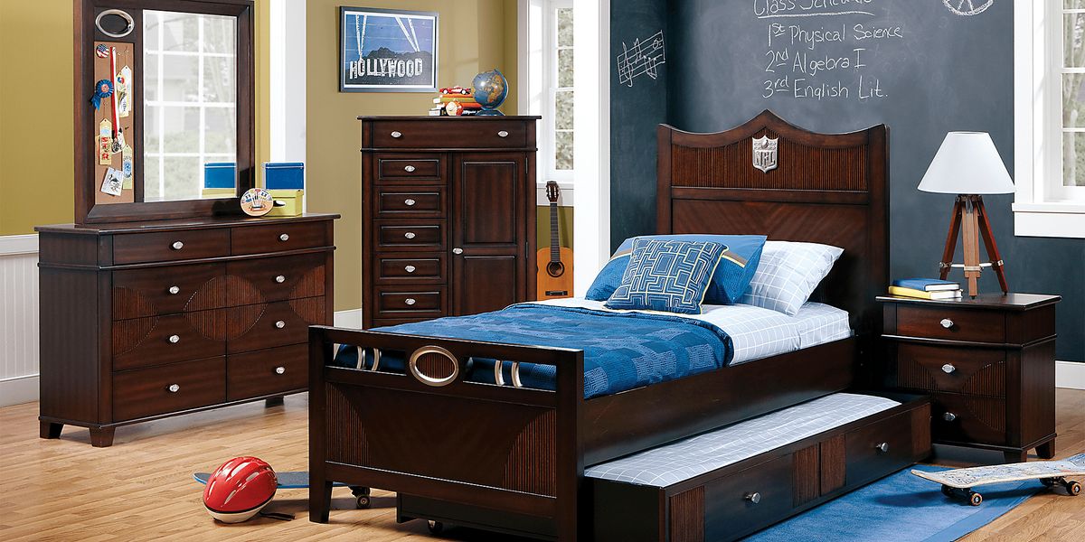 Nfl Playbook Shield 5 Pc Espresso Dark Wood Full Bedroom Set