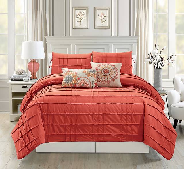 Nialla Orange 5 Pc Queen Comforter Set - Thumbnail - Image 1