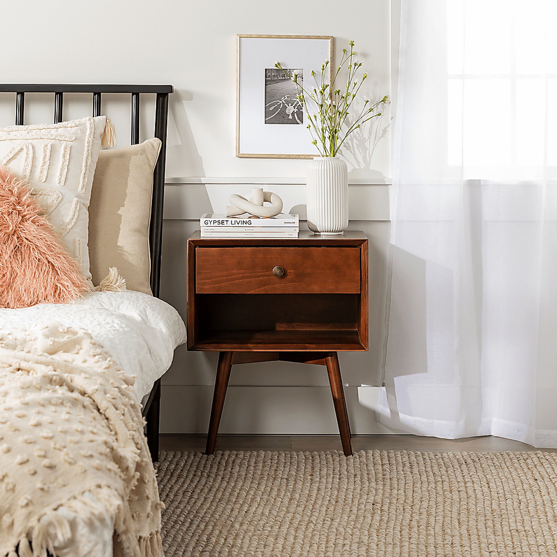 Niblic Walnut 1 Drawer Nightstand - Image 2