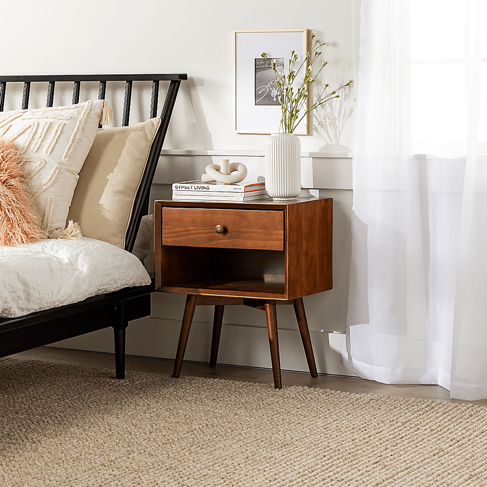 Niblic Walnut 1 Drawer Nightstand - Image 3