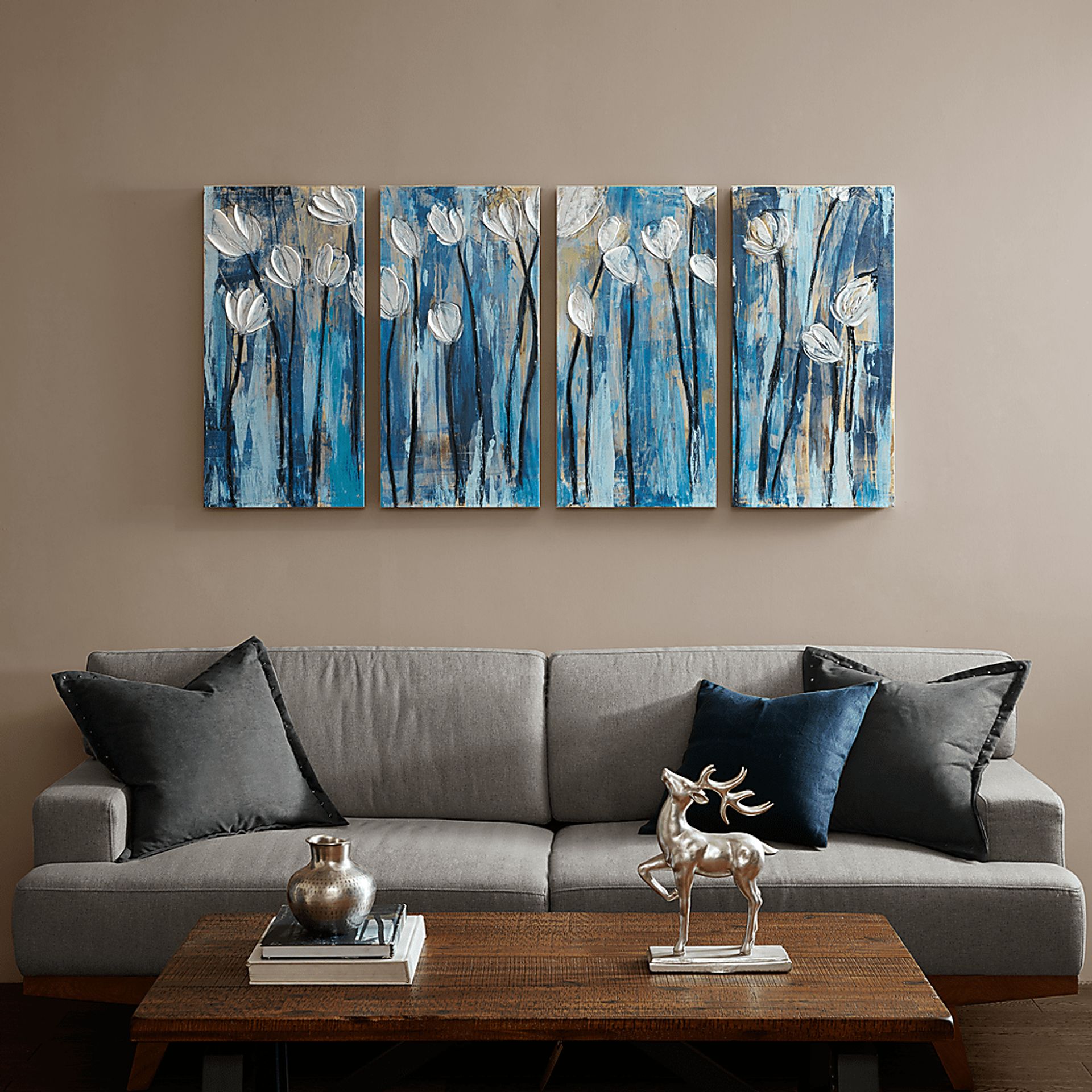 Night Blossom Blue Artwork, Set of 4 - Image 2