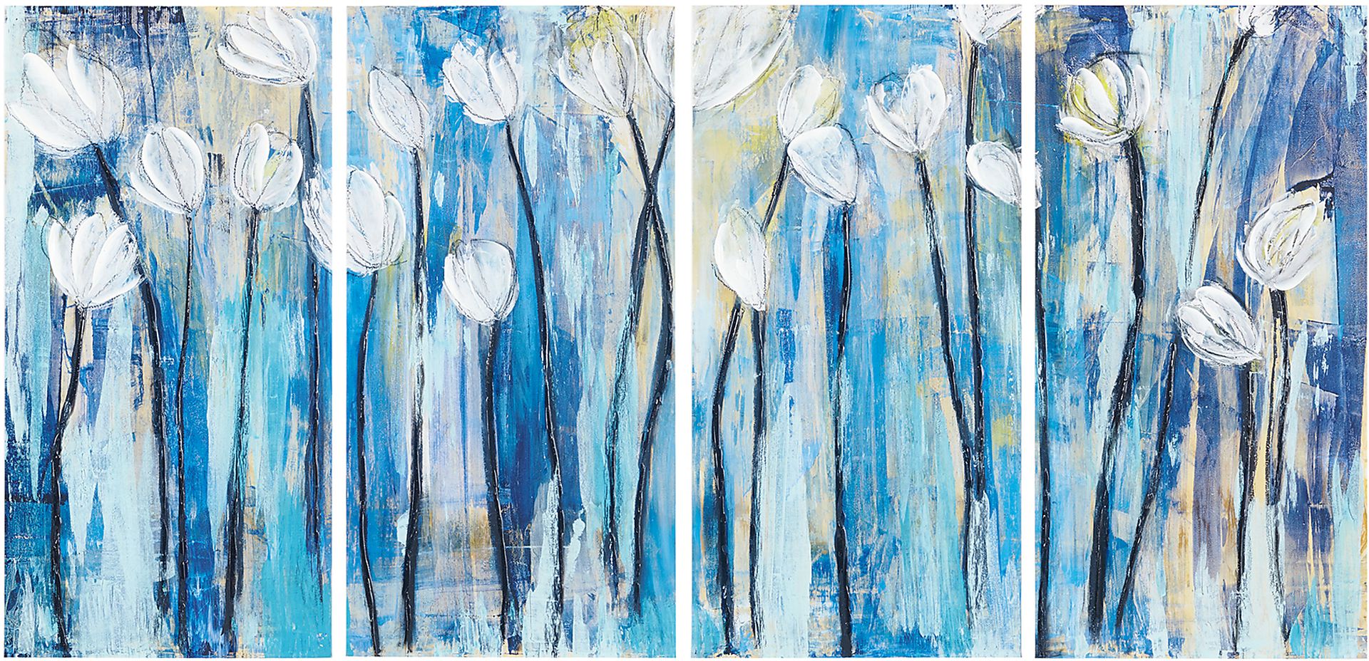 Night Blossom Blue Artwork, Set of 4 - Image 1