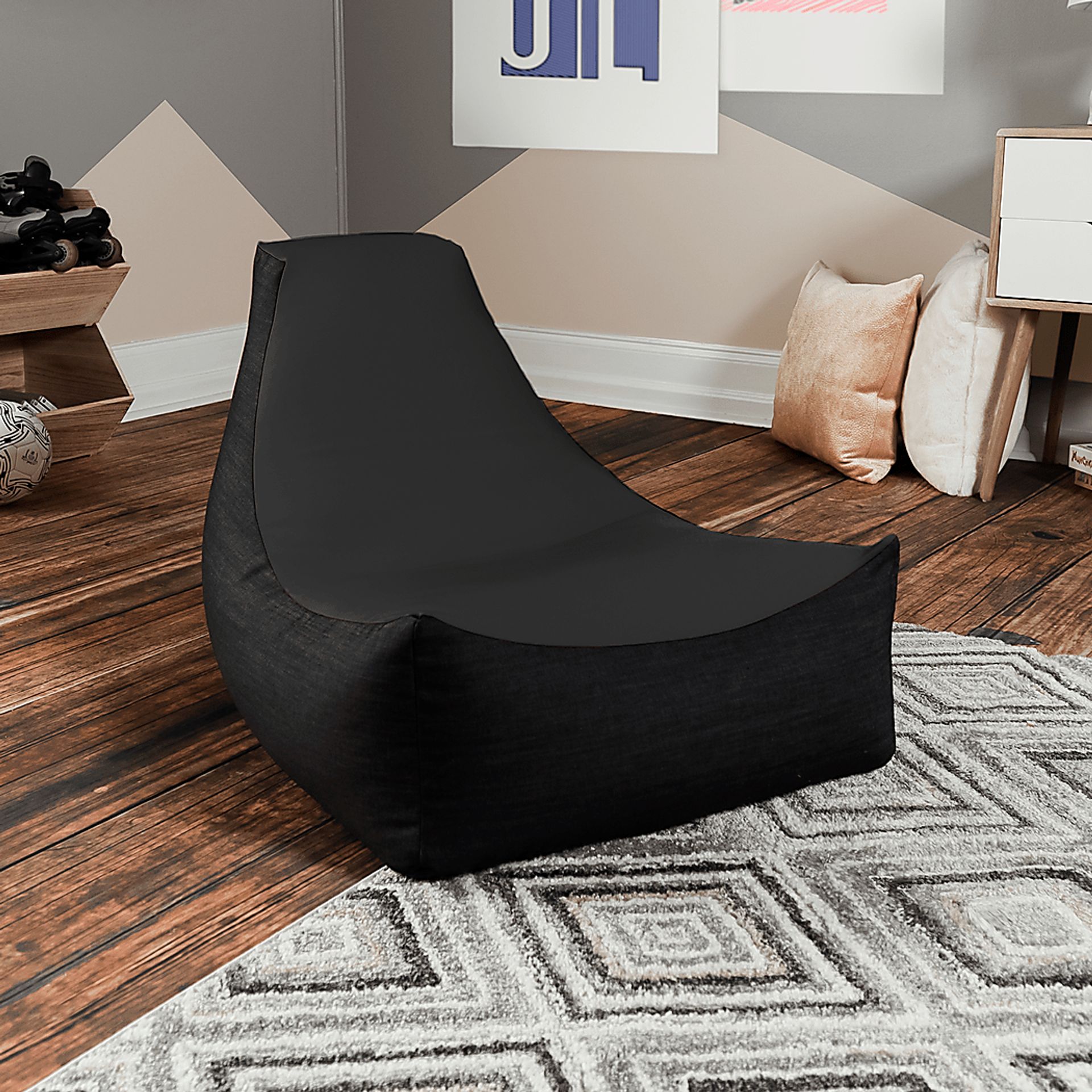 Kids Nika Black Bean Bag Chair - Image 2
