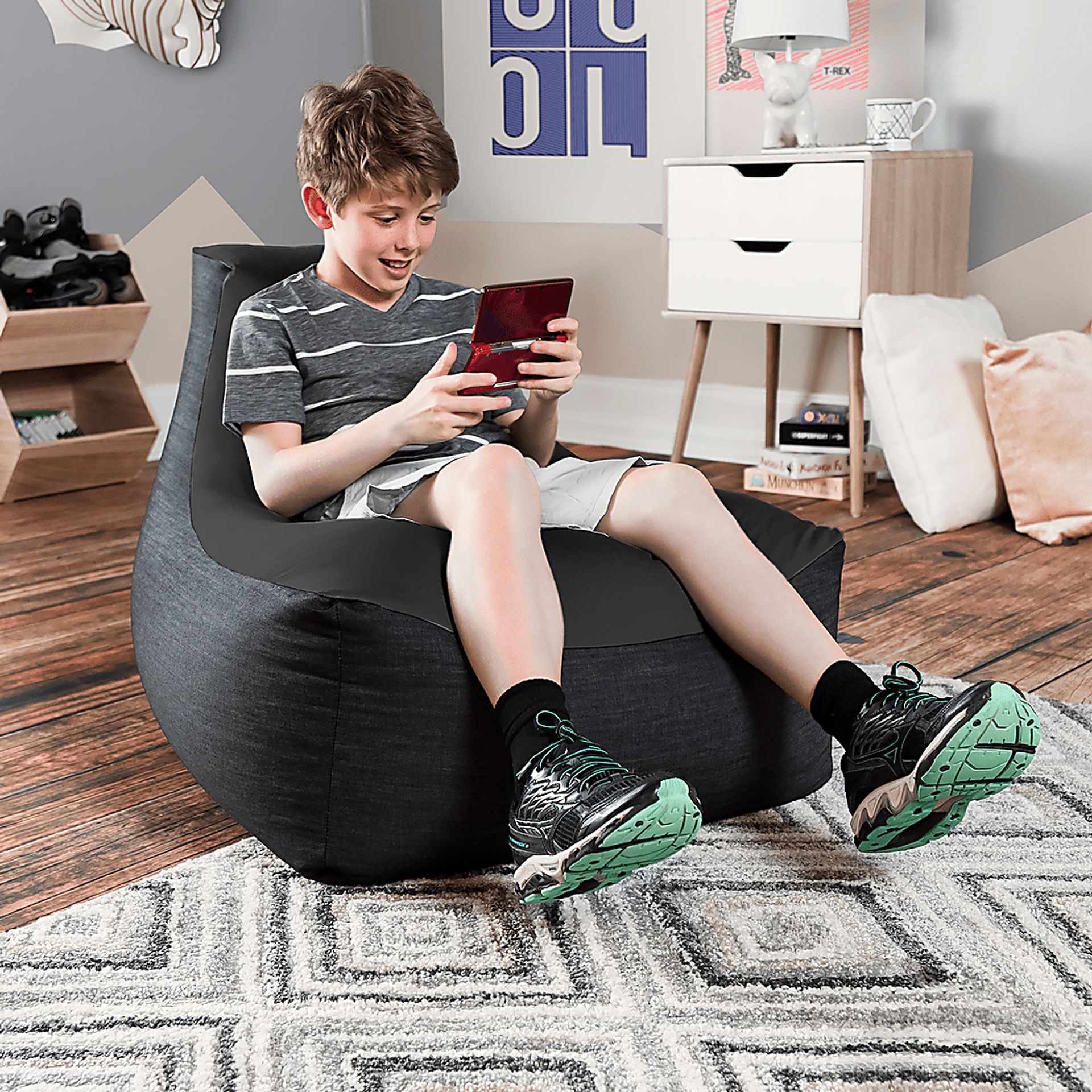 Kids Nika Black Bean Bag Chair - Image 4