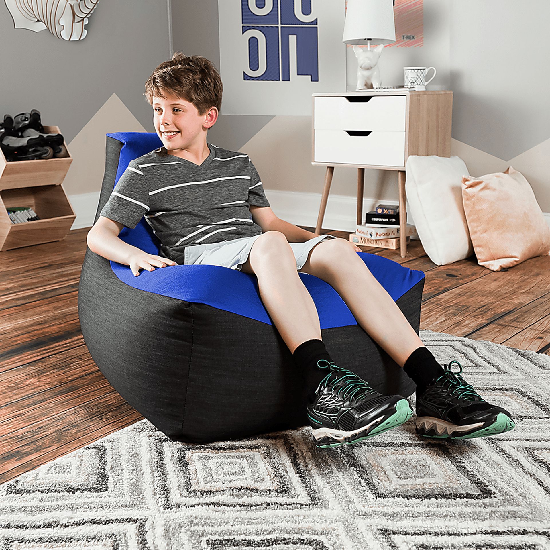 Kids Nika Blue Bean Bag Chair - Image 6