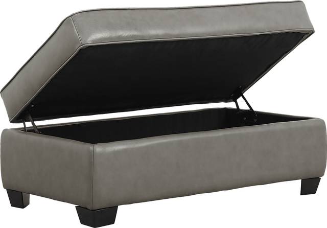 Nikola Place Gray Leather Storage Ottoman - Thumbnail - Image 2