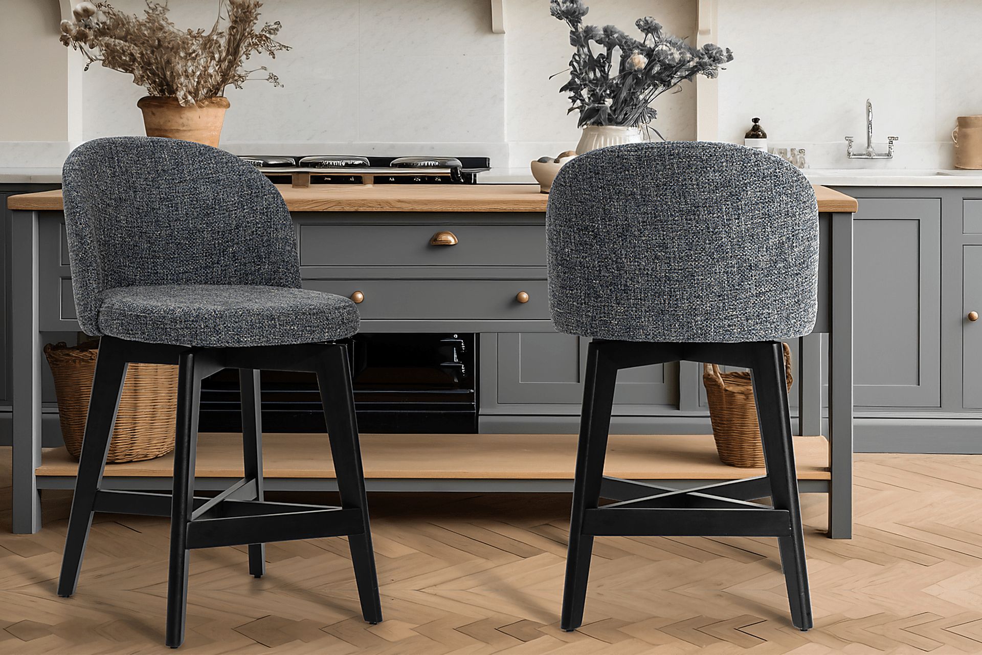 Nilesh Blue Counter Height Stool, Set of 2 - Image 2