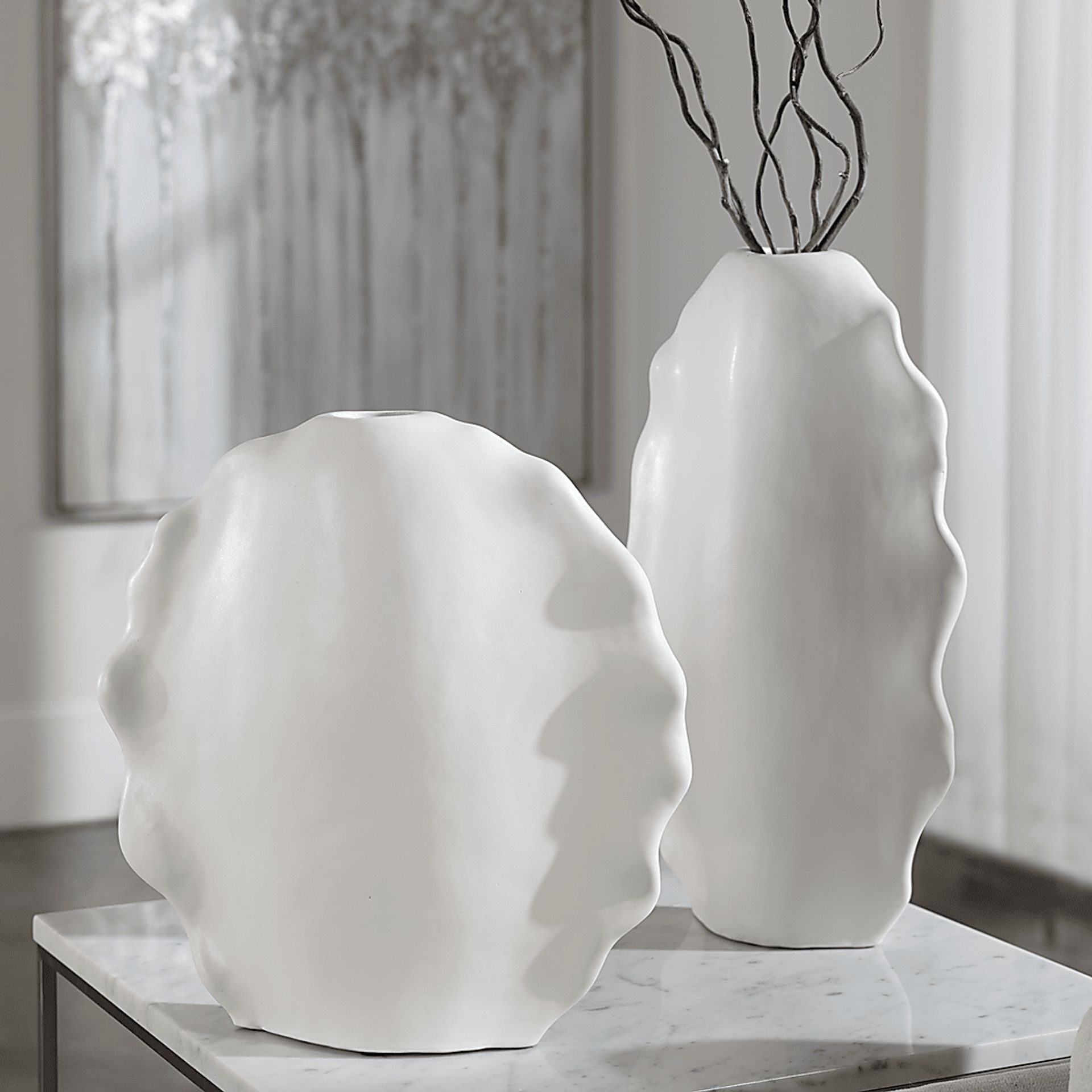 Nilima White Outdoor Vase, Set of 2 - Image 2