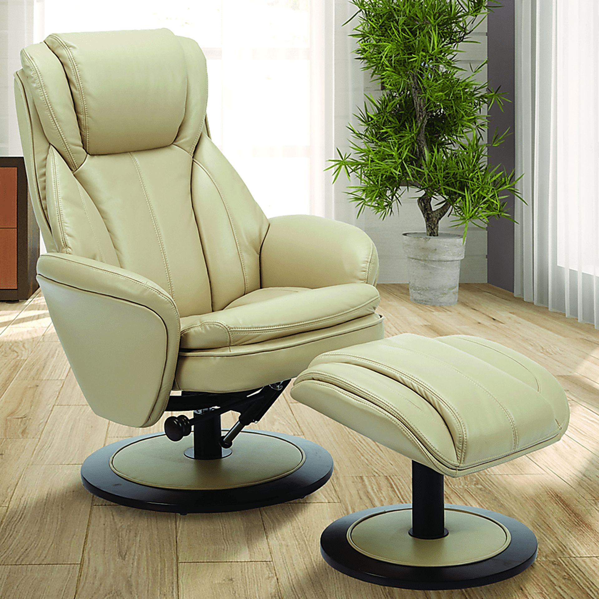 Nimblecreek Beige Recliner and Ottoman - Image 6