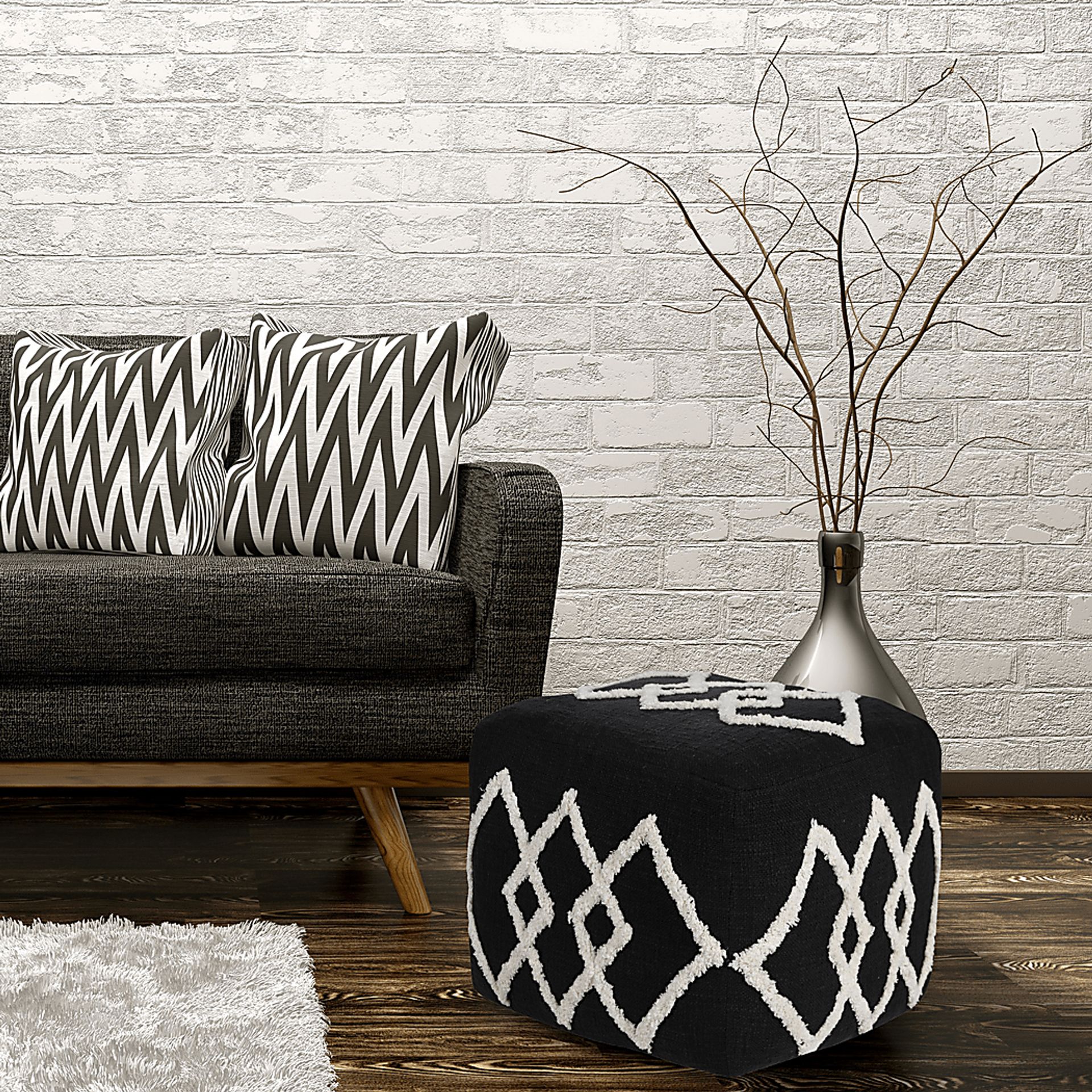 Njalia Black Pouf - Image 2