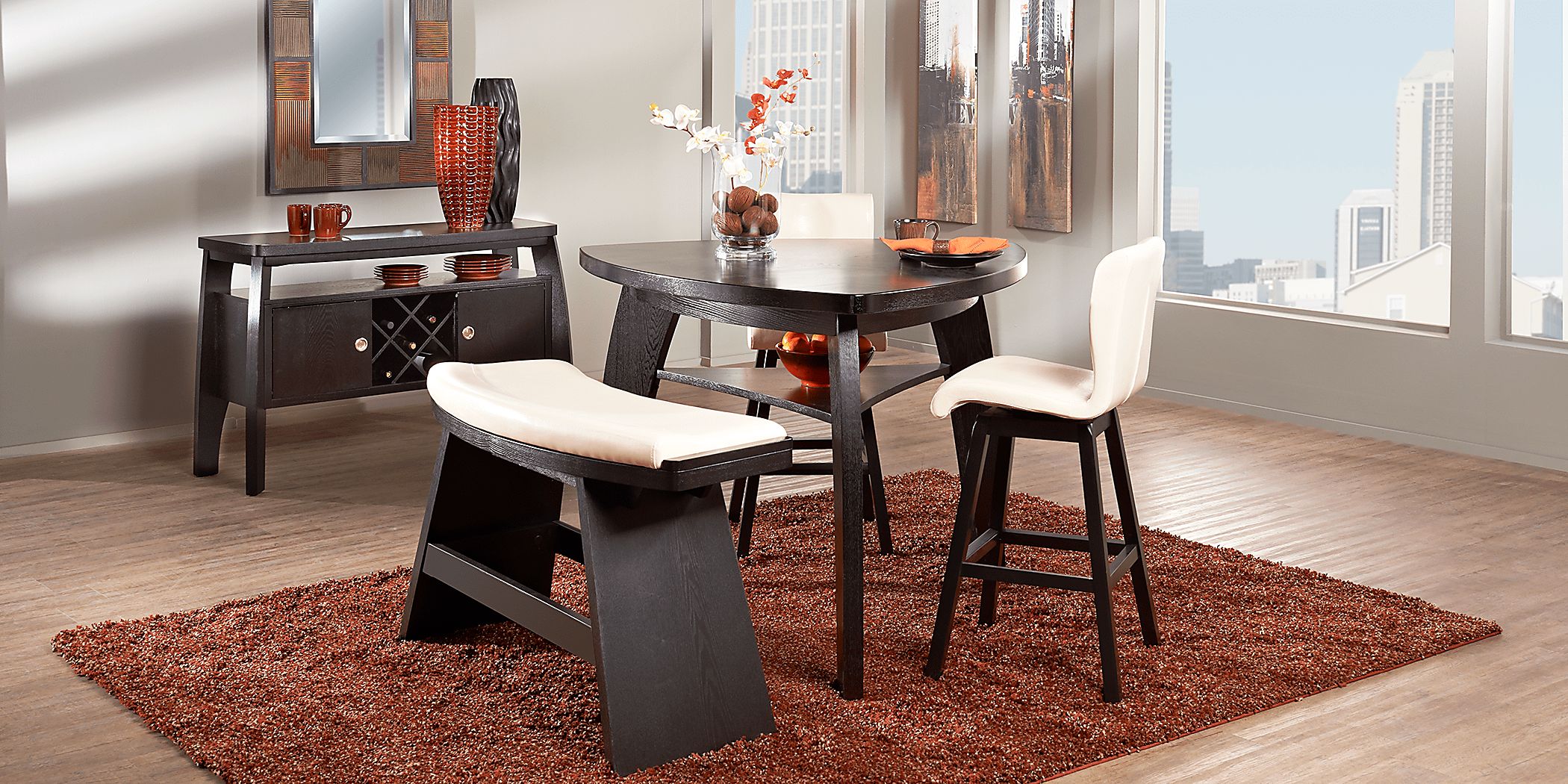 Noah 4 Pc Chocolate / Vanilla Dark Wood Dining Room Set With Bar