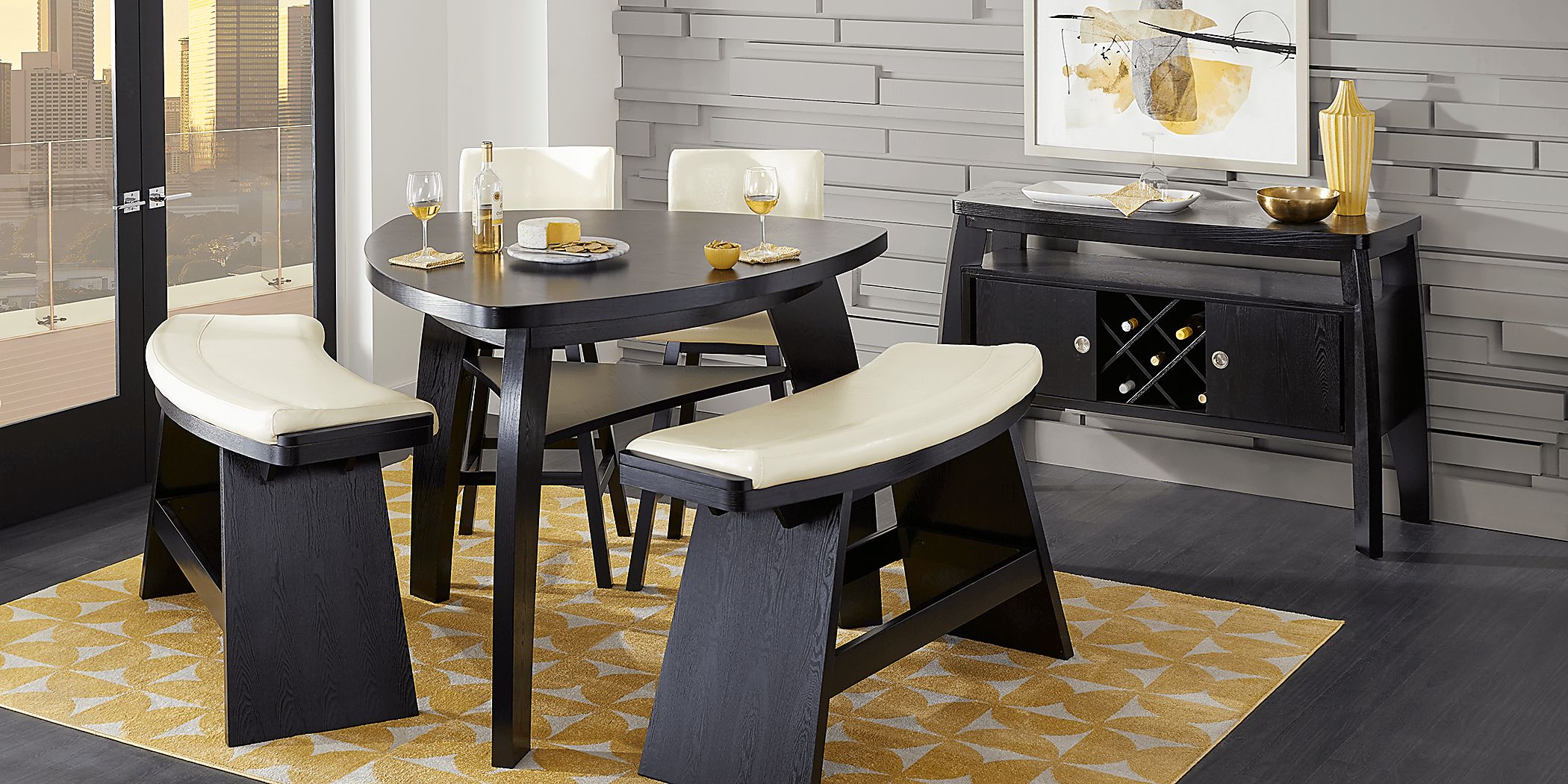 Noah 5 Pc Chocolate Vanilla Dark Wood Dining Room Set With Bar Height Dining Table Barstool Bench