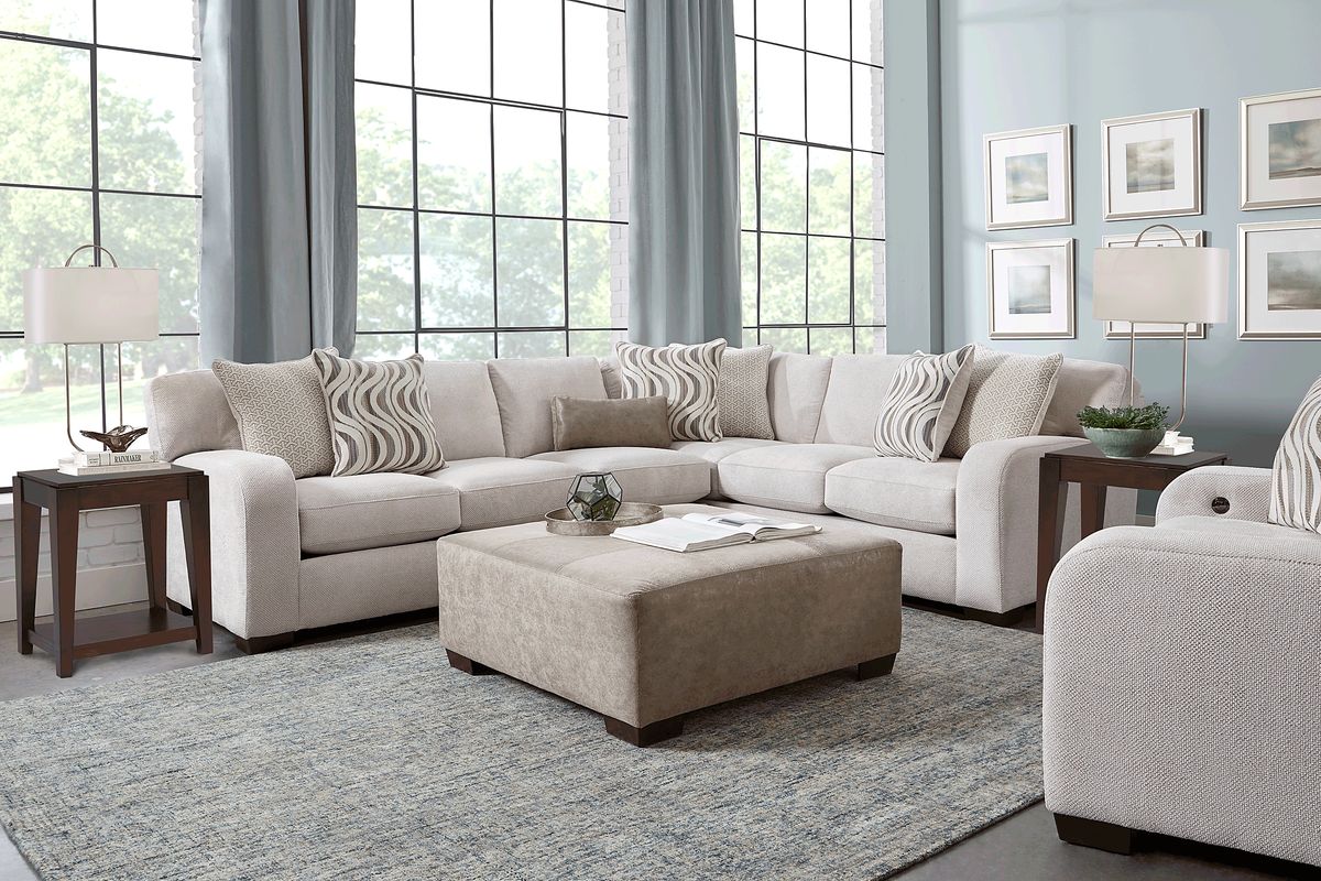 Nob Hill 3 Pc Beige Polyester Fabric Living Room Set With 2 Pc ...