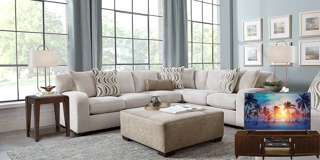 Nob Hill Beige 6 Pc Sectional Living Room Plus 65 in. TV - Thumbnail - Image 1