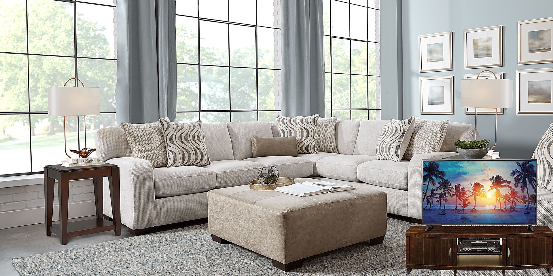 Nob Hill Beige 6 Pc Sectional Living Room Plus 65 in. TV - Image 1