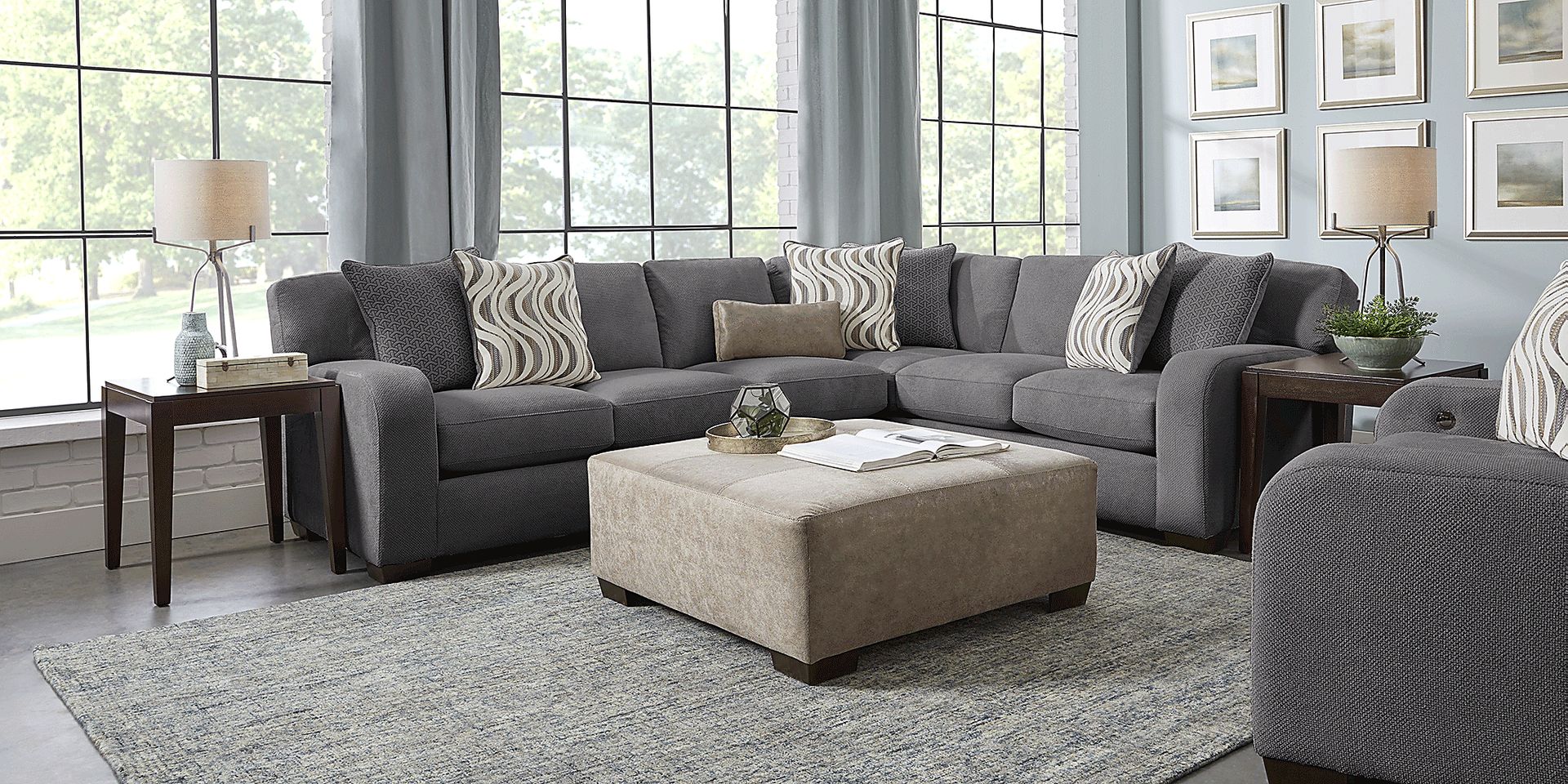 Nob Hill Gray 3 Pc Sectional Living Room - Image 2