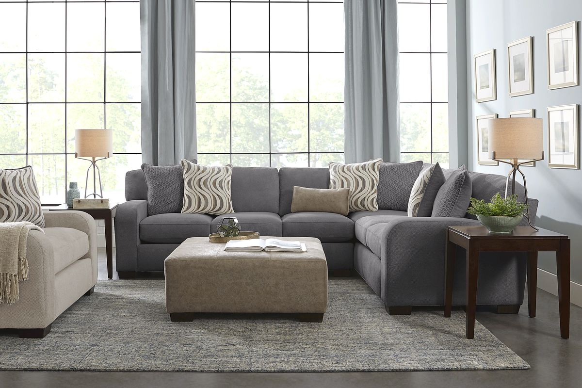 Nob Hill 3 Pc Gray Polyester Fabric Living Room Set With 2 Pc