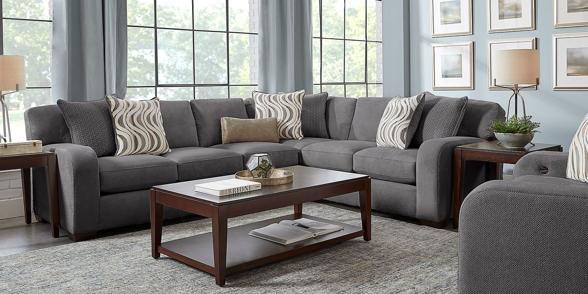 Nob Hill 5 Pc Gray Polyester Fabric Living Room Set With 2 Pc Sectional ...
