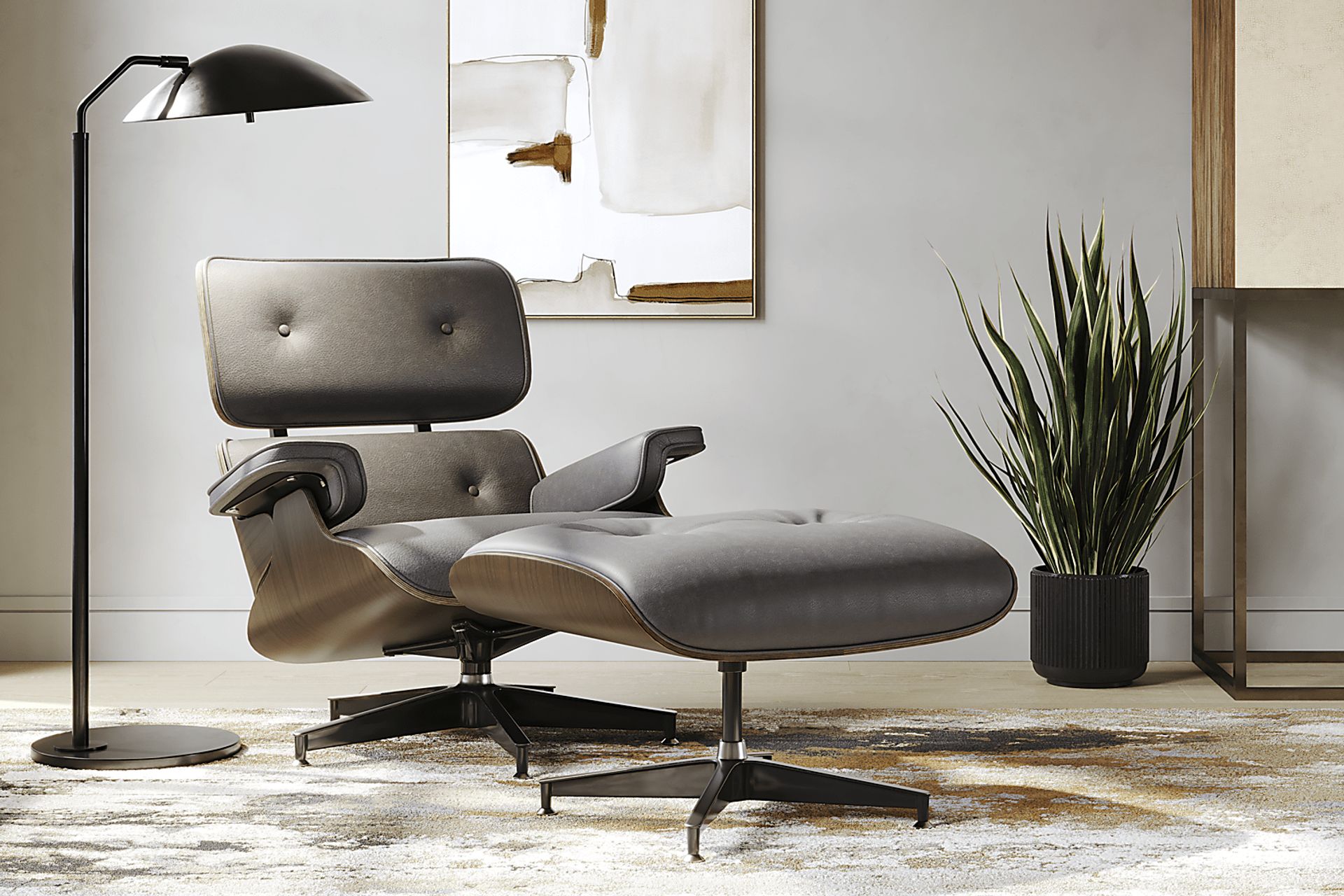 Nole Gray Leather Accent Chair with Ottoman - Image 3