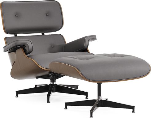 Nole Gray Leather Accent Chair with Ottoman